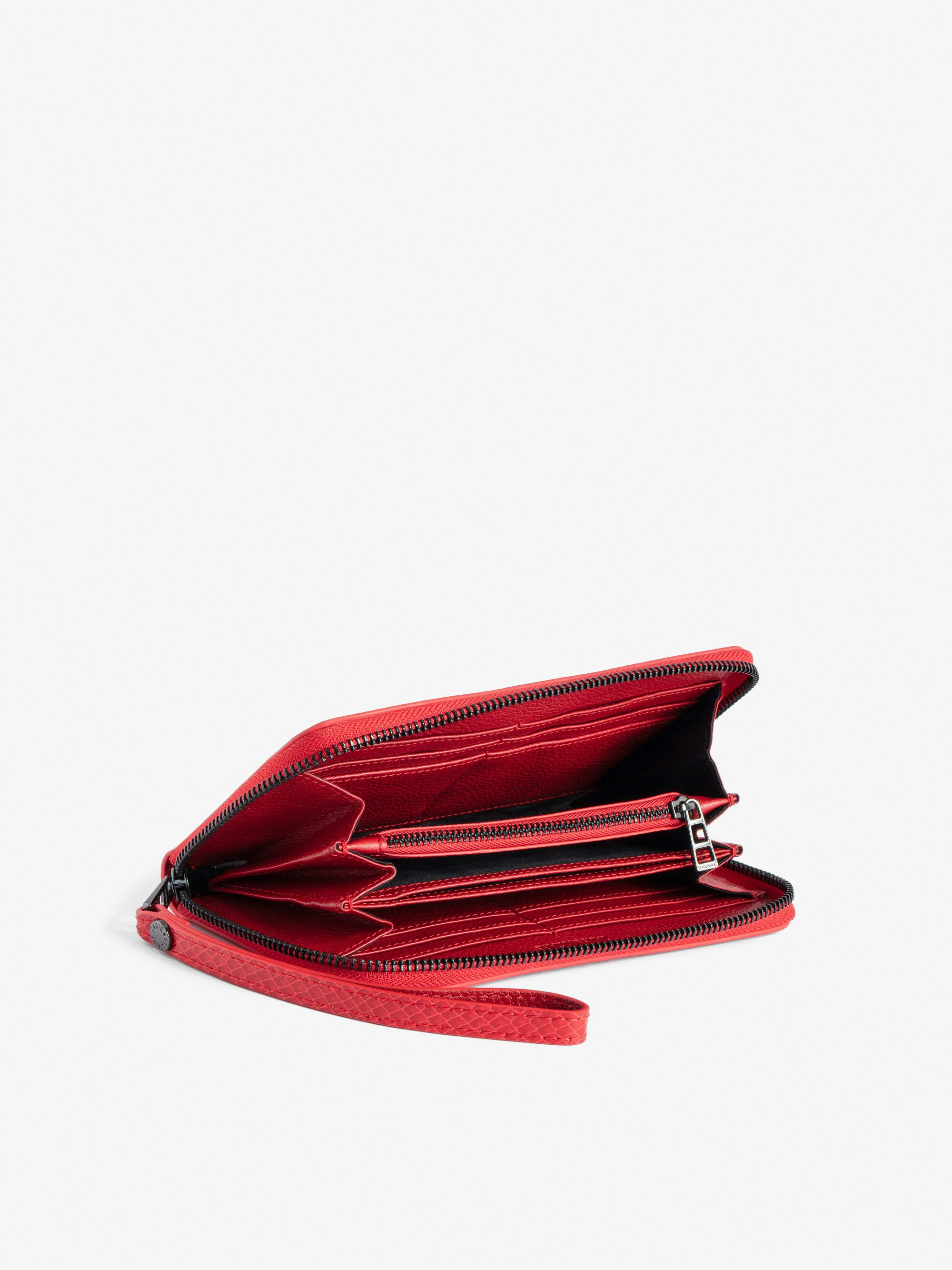 Glossy Wild Embossed Companion Wallet - Glossy leather wallet with python effect adorned with a wing charm.